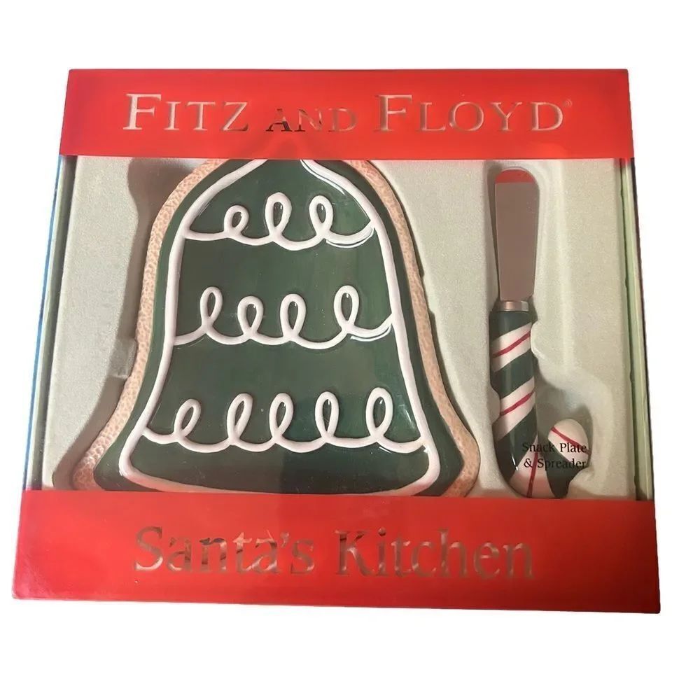 Fitz and Floyd Santa’s Kitchen Christmas Bell Snack Plate and Spreader